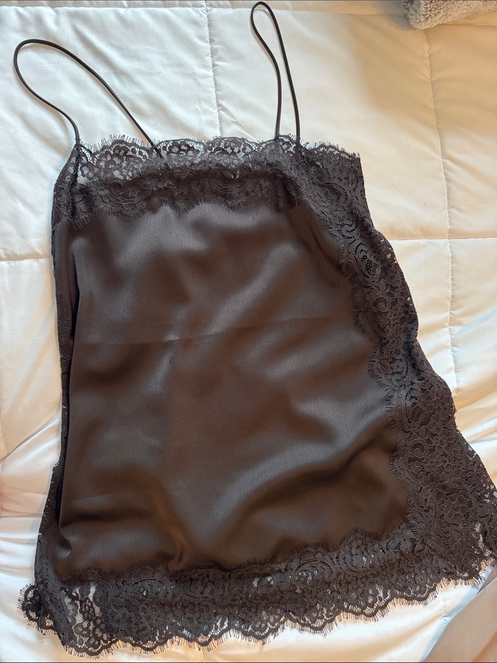 Zara Black Satin Lace-Trim Cami